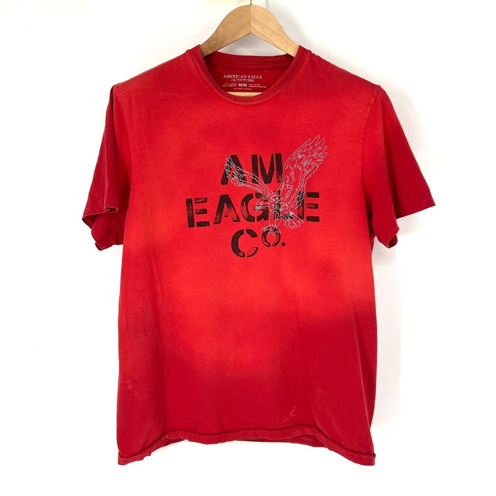 American Eagle Vintage Y2K Crew Neck Graphic T-Shirt Mens Size M Red 100% Cotton